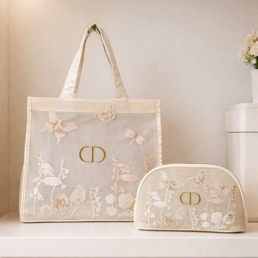 Dior Beauty Embroidered Butterflies and Dragonflies Tote Bag