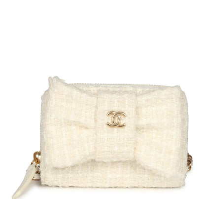 Chanel VIP Bow White Tweed Pouch