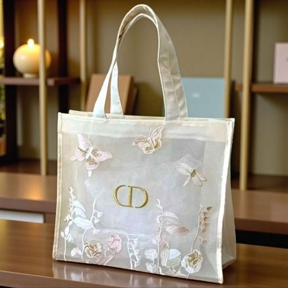Dior Beauty Embroidered Butterflies and Dragonflies Tote Bag
