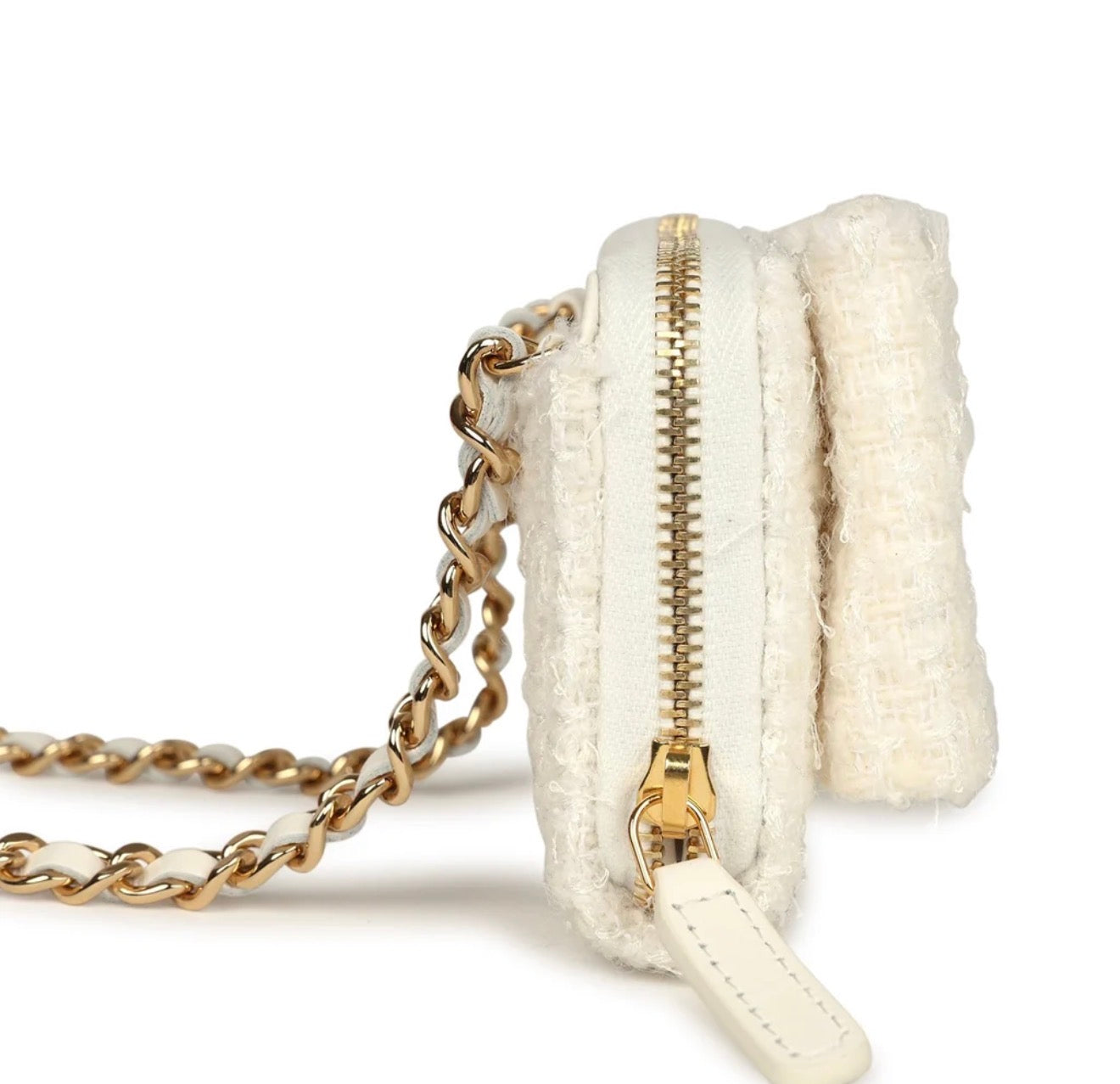 Chanel VIP Bow White Tweed Pouch