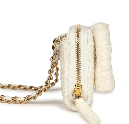Chanel VIP Bow White Tweed Pouch