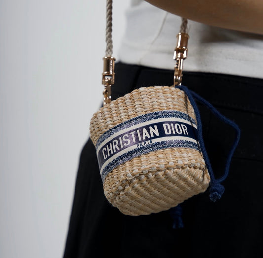 Dior Novelty Straw Pouch Mini Shoulder Crossbody Bag