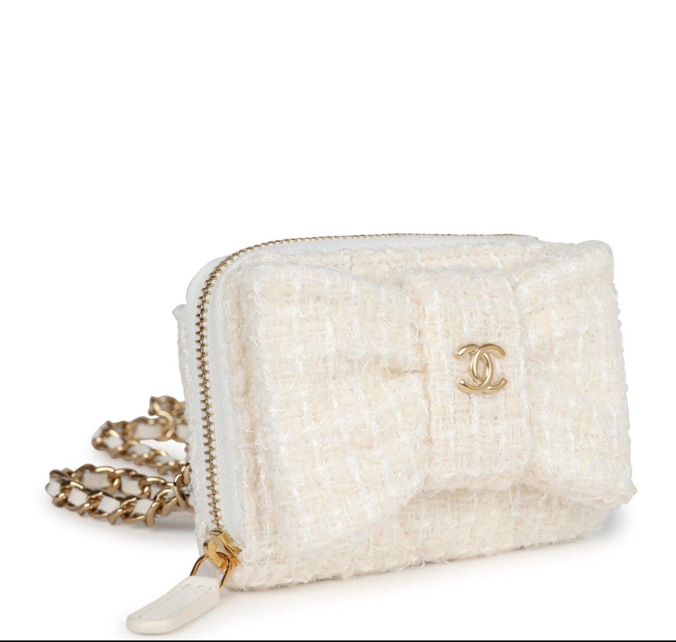 Chanel VIP Bow White Tweed Pouch