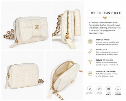 Chanel VIP Bow White Tweed Pouch